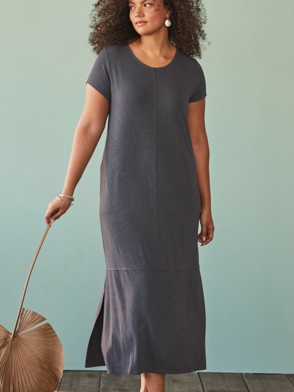 J. Jill Midi T Shirt Dress Stretchy Pocket Side Slits Coastal Women’s 2X